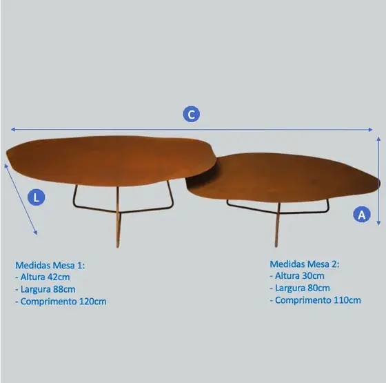 Mesa de Centro Dupla de Aço Corten Organic