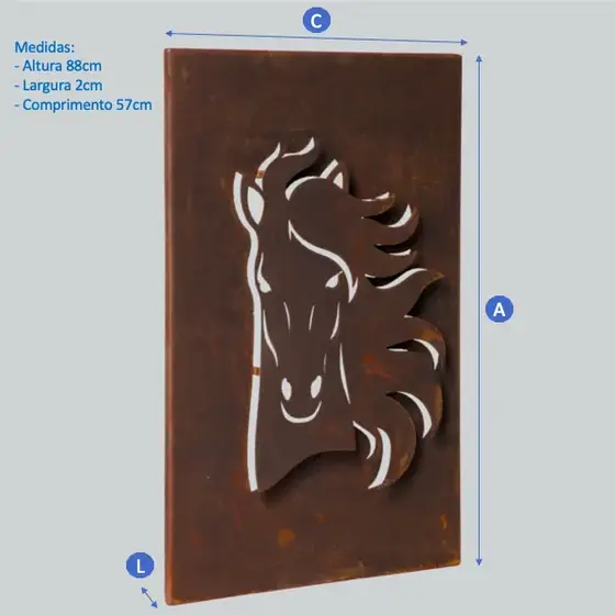 Quadro Decorativo de Aço Corten 3D Horse